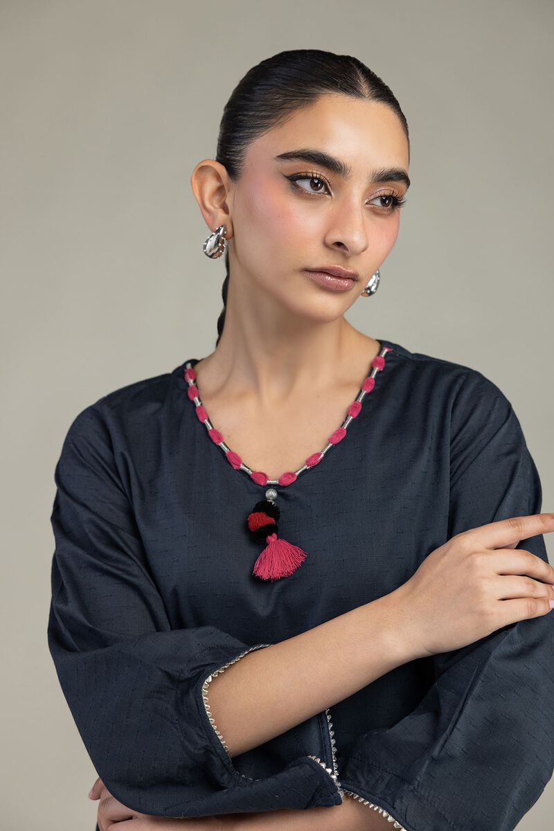 Embroidered | Textured Cotton Viscose | V-Neck Cotton Kurta | USD 35.00