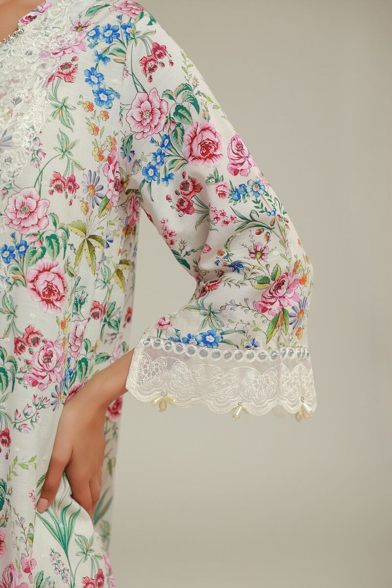 Embroidered | Raw Silk | Floral Longline Kurta | USD 60.00