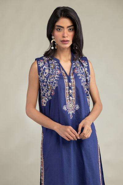 Embroidered | Cotton Dobby | Floral Sleeveless Kurta | USD 45.00