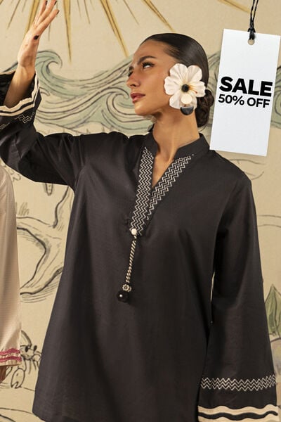 Embroidered | Cotton Dobby | Black Cotton Kurta | USD 17.50