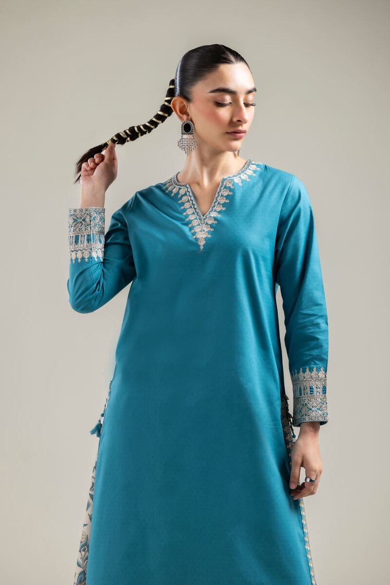 Embroidered |Cotton Dobby | Teal Cotton Kurta | USD 40.00