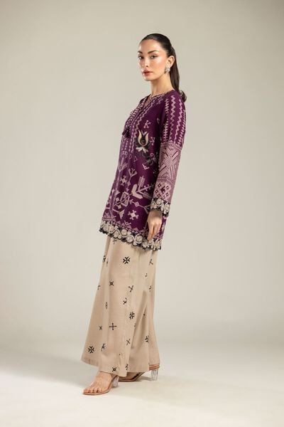 Embroidered | Raw Silk | Beige Silk Pants | USD 35.00
