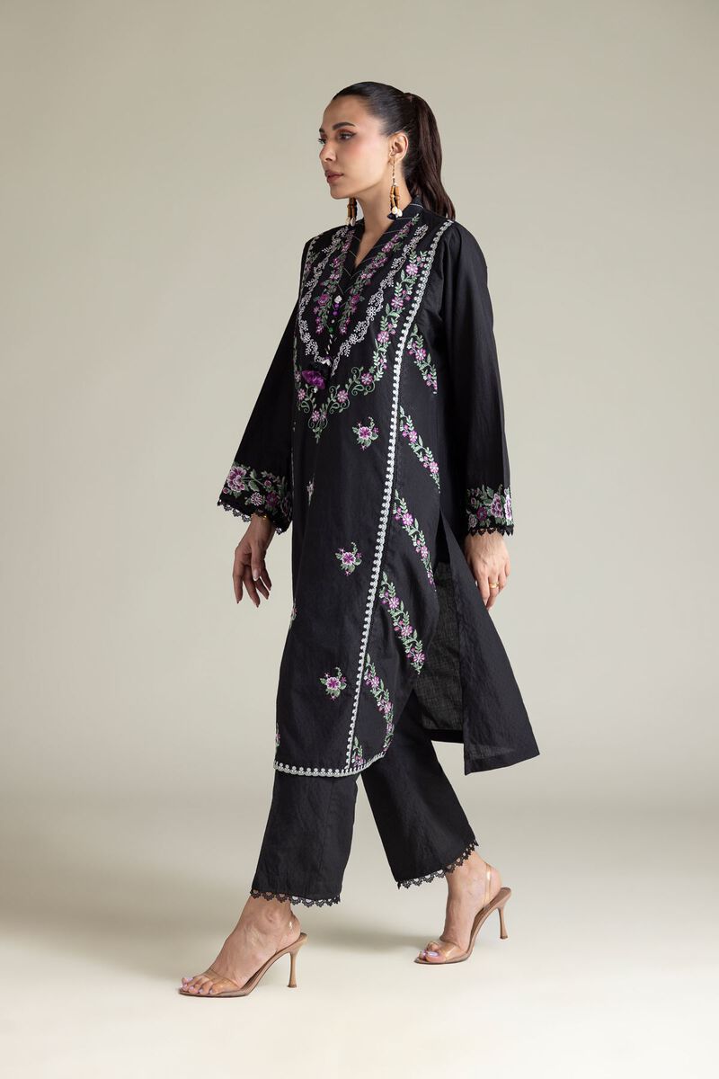 Embroidered | Cotton Dobby | Black Tailored 2-Piece | USD 70.00