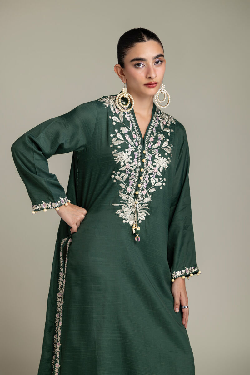 Embroidered | Raw Silk | Longline Silk Kurta | USD 65.00