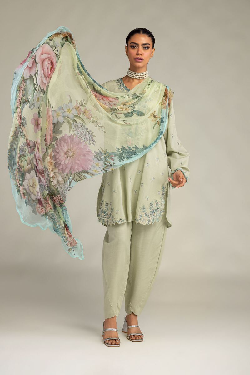 Embroidered | Mesuri | Floral Mint Dupatta | USD 30.00