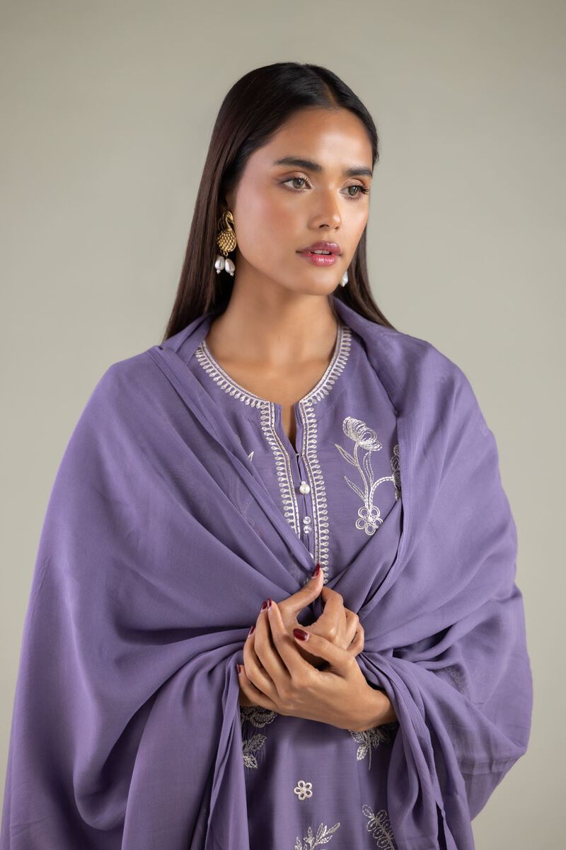 Embroidered | Raw Silk | Floral Thread Work Dupatta | USD 40.00