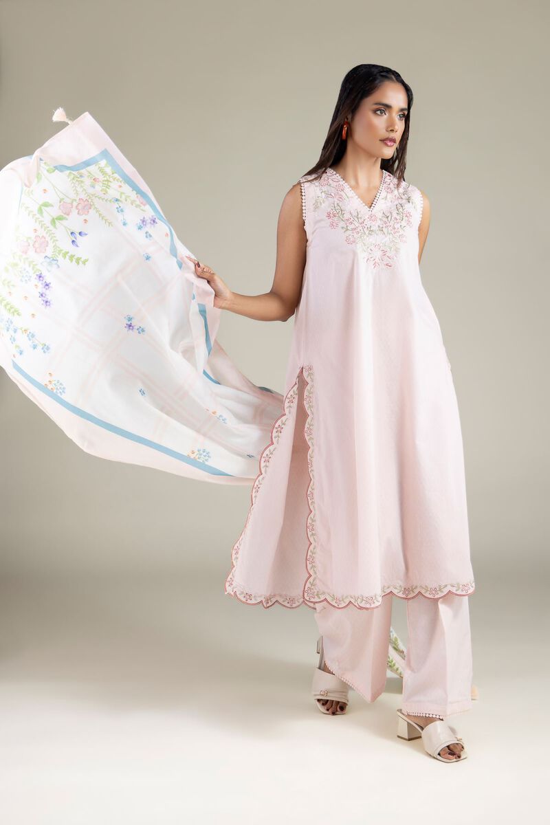 Embroidered | Cotton Dobby | Relaxed Solid Pants | USD 25.00