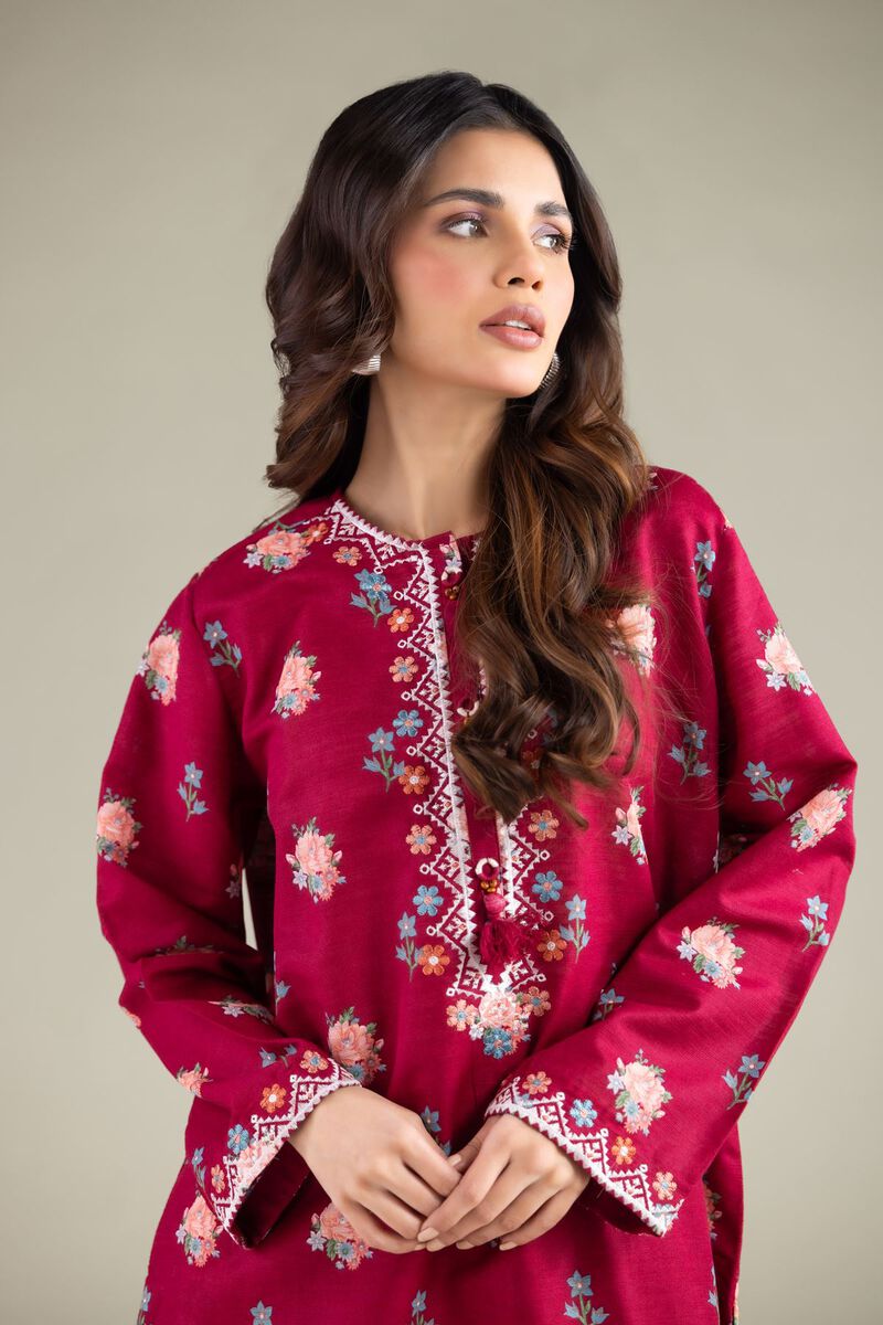 Embroidered | Textured Cotton | Floral Threadwork Kurta | USD 35.00