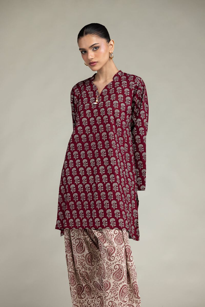 Printed | Cambric | Maroon Cambric Kurta | USD 40.00