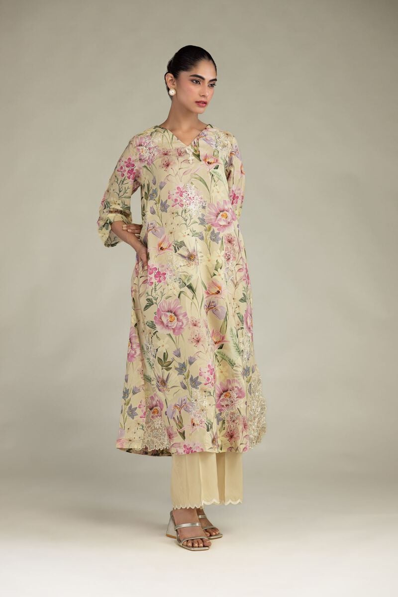Embroidered | Blended Viscose | Floral Longline Kurta | USD 55.00