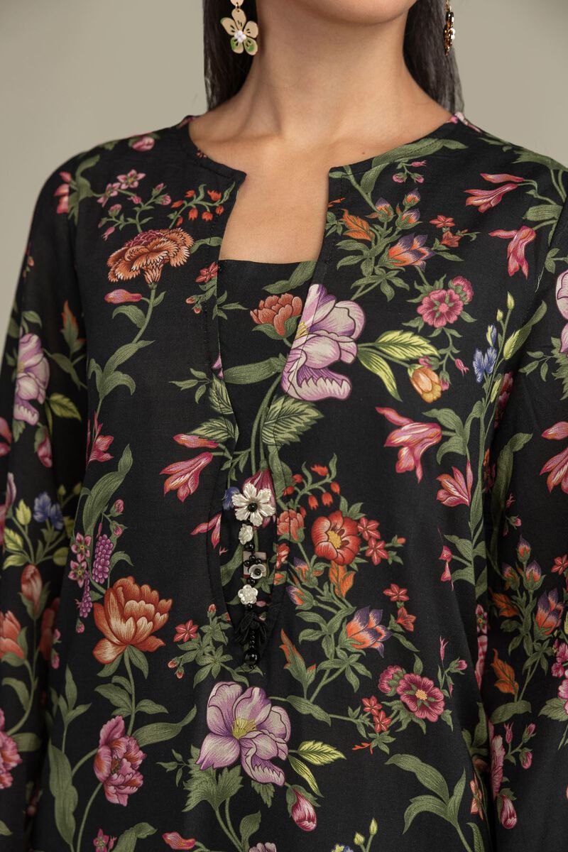 Printed | Raw Silk | Black Floral Kurta | USD 40.00