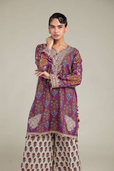 Embroidered | Raw Silk | Floral Short Kurta | USD 65.00