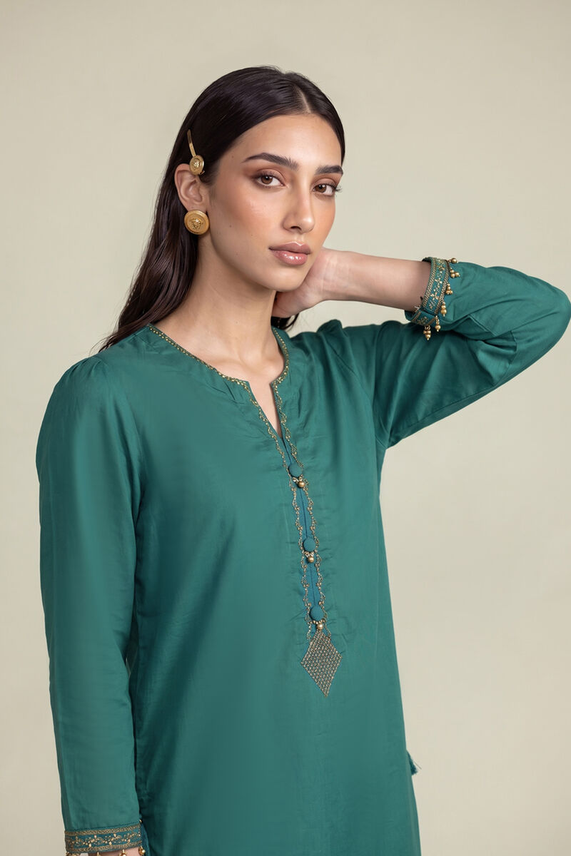 Embroidered | Cambric | Teal Cambric Kurta | USD 40.00