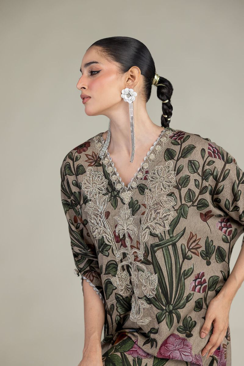 Embroidered | Raw Silk | Floral Long Kurta | USD 65.00