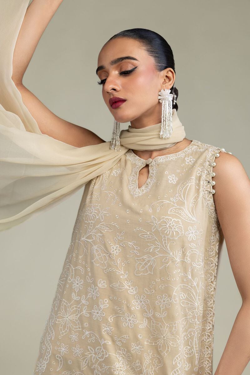Embroidered | Chiffon | Beige Chiffon Dupatta | USD 30.00