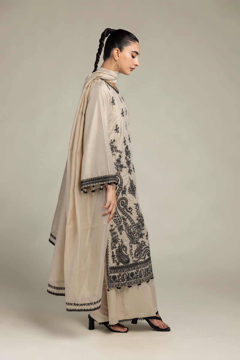 Cotton Net | Floral Beige Dupatta | USD 30.00