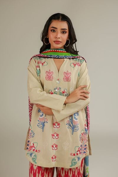 Embroidered | Cotton Dobby | Floral Beige Kurta | USD 35.00