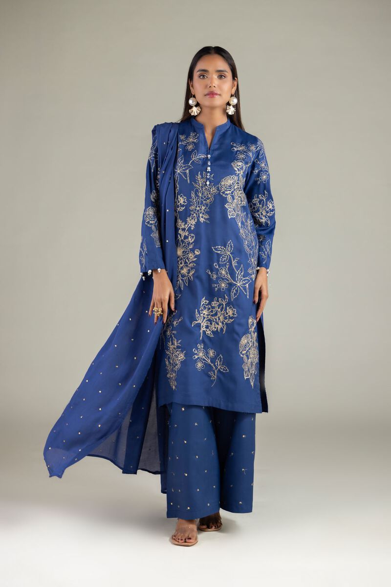 Embroidered | Raw Silk | Floral Relaxed Pants | USD 40.00