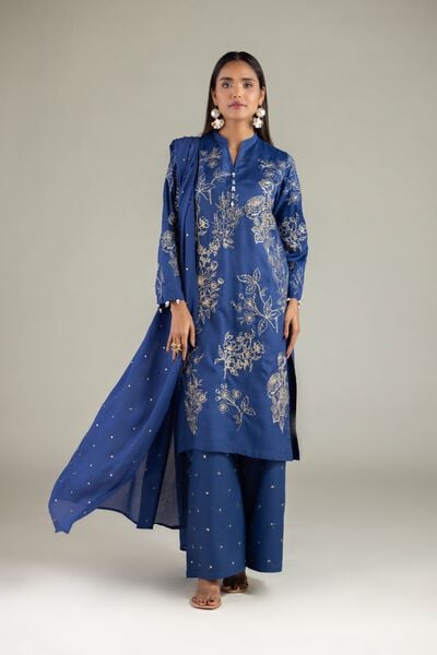 Embroidered | Raw Silk | Floral Relaxed Pants | USD 40.00