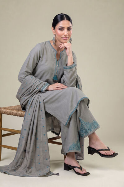 Embroidered | Light Khaddar | Gray Khaddar Dupatta | USD 35.00