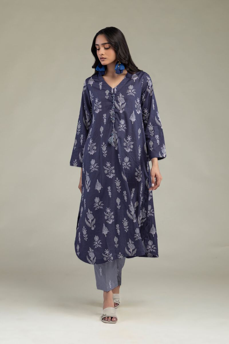 Embroidered | Cambric | Floral Navy Kurta | USD 35.00