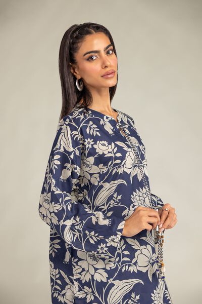 Printed | Cambric | Floral Navy Kurta | USD 35.00