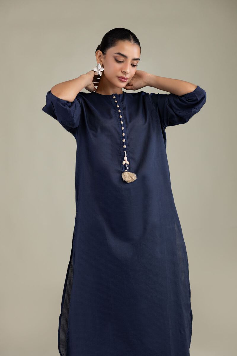 Dyed | Textured Cotton | Longline Navy Kurta | USD 35.00
