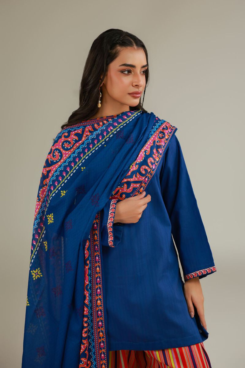 Embroidered | Cotton Net | Embroidered Navy Dupatta | USD 25.00
