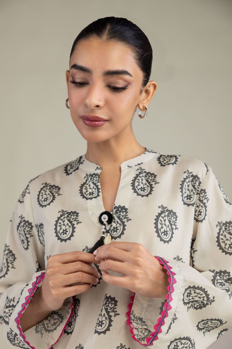 Printed | Textured Weave | Short Paisley Kurta | USD 35.00