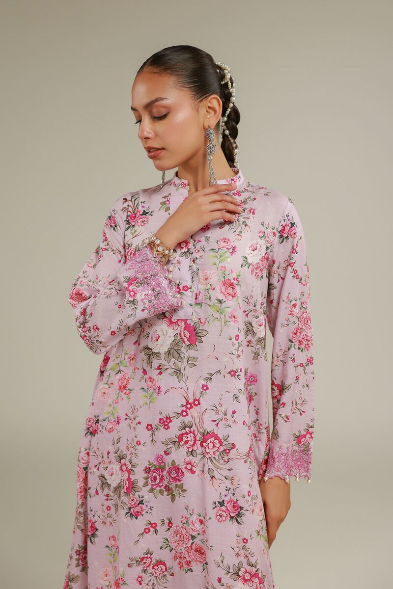 Embroidered | Raw Silk | Floral Longline Kurta | USD 60.00