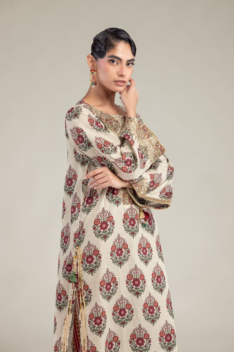 Embroidered | Raw Silk | Long Floral Kurta | USD 65.00