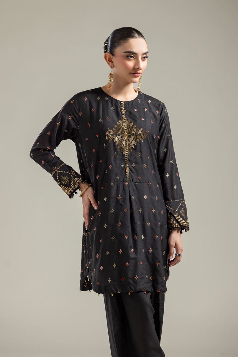 Raw Silk | Short Black Kurta | USD 55.00