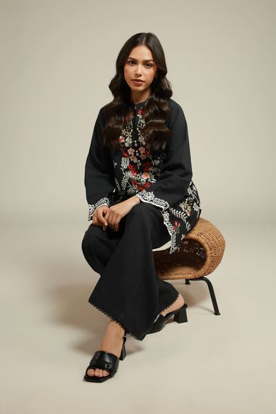 Embroidered | Cotton Dobby | Black Tailored Set | USD 60.00