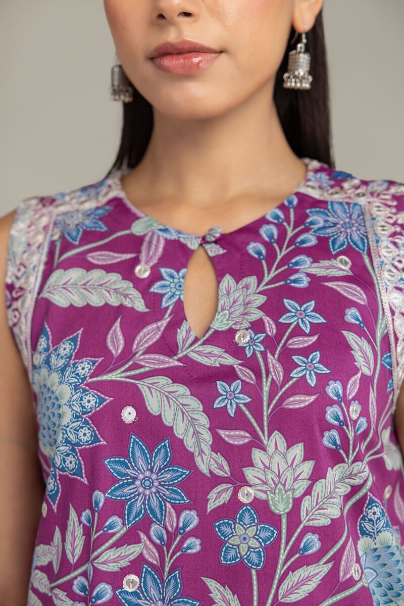 Embroidered | Cotton Viscose | Floral Sleeveless Kurta | USD 45.00