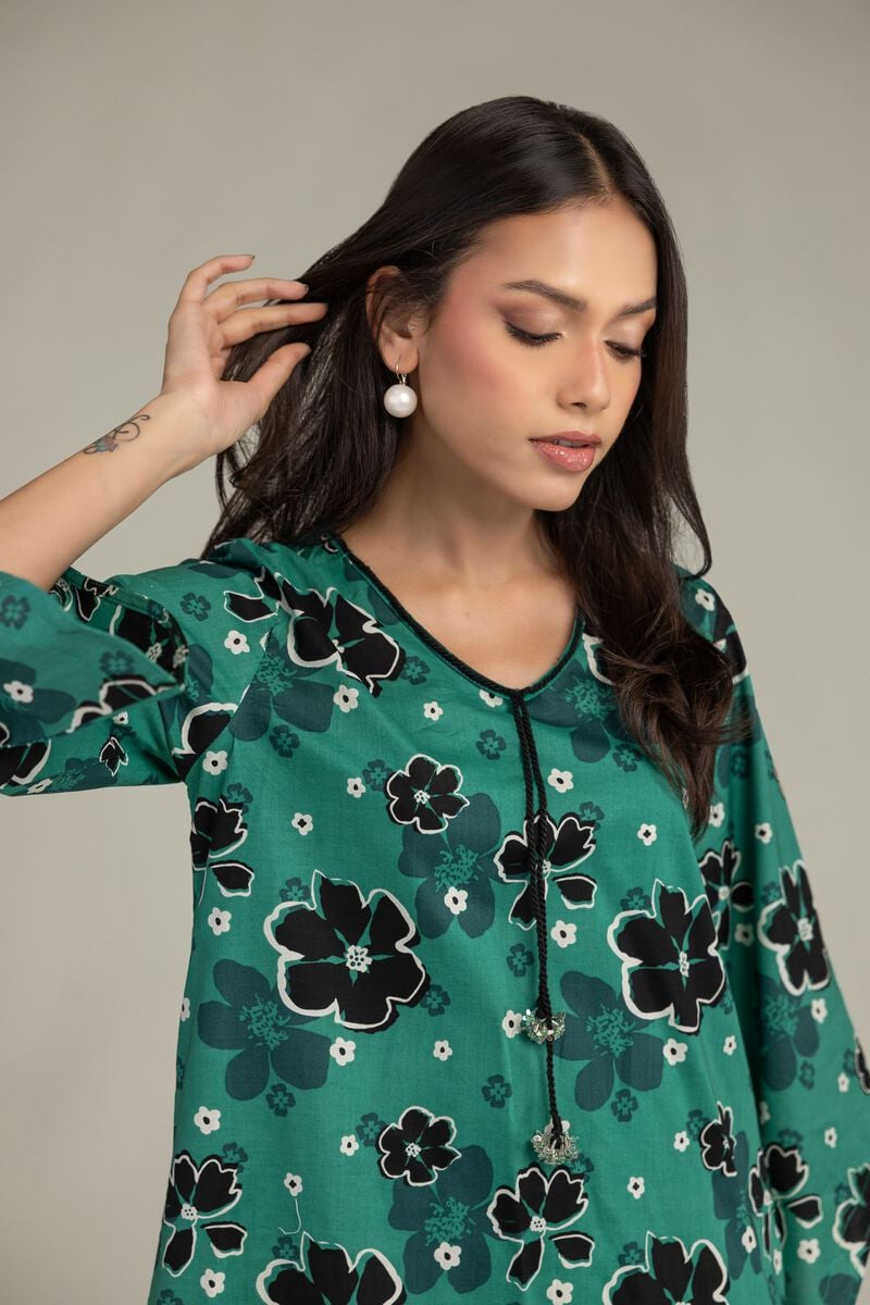 Printed | Cambric | Floral Green Kurta | USD 35.00