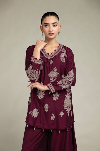 Raw Silk | Paisley V-Neck Kurta | USD 65.00