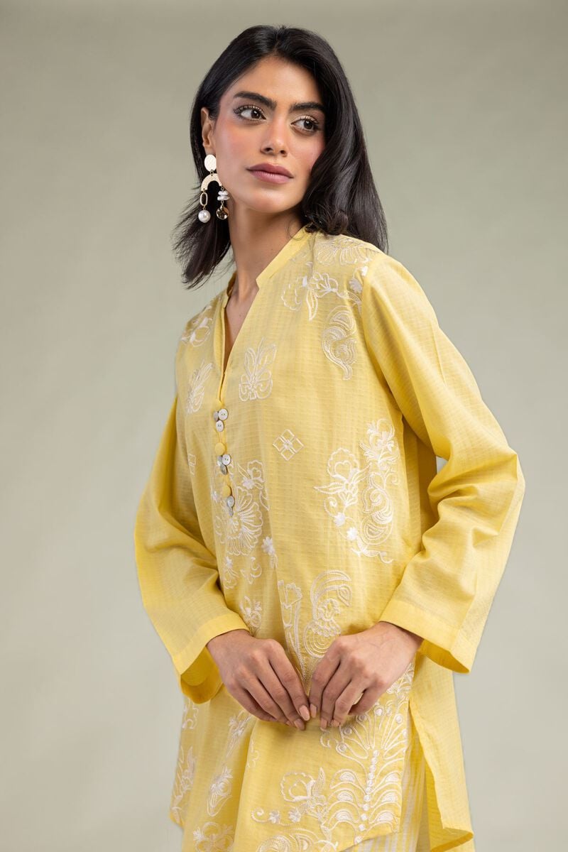 Embroidered | Cotton Dobby | Yellow Floral Kurta | USD 40.00