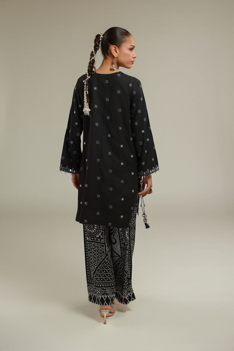 Embroidered | Raw Silk | Geometric Print Kurta | USD 55.00