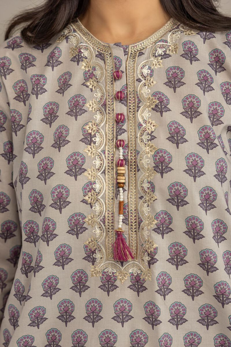 Embroidered | Cambric | Short Beige Kurta | USD 40.00