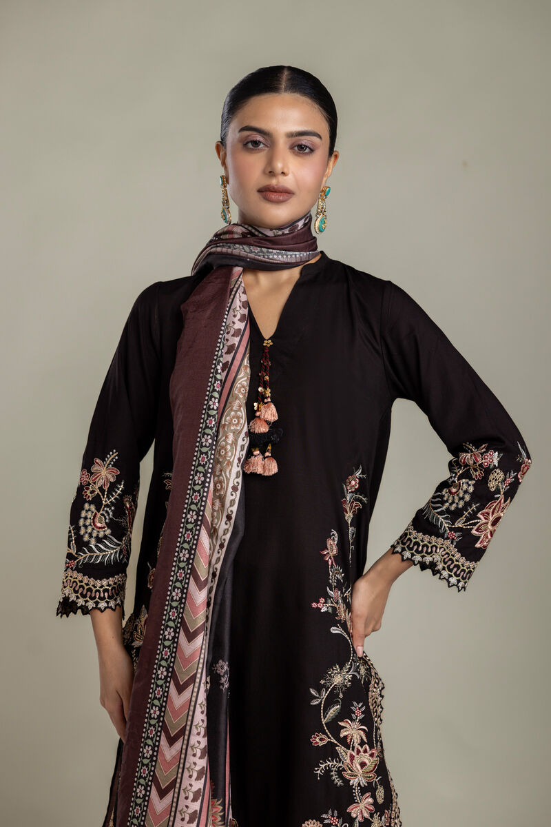 Printed | Polyester Silk | Floral Black Dupatta | USD 35.00