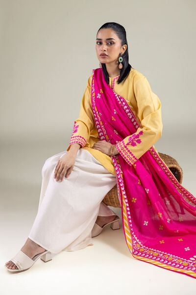 Embroidered | Cotton Net | Cotton Magenta Dupatta | USD 25.00