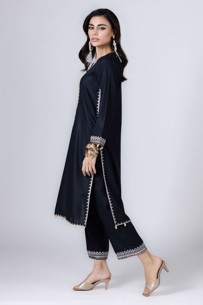 Embroidered | Dull Raw Silk | Pants | null