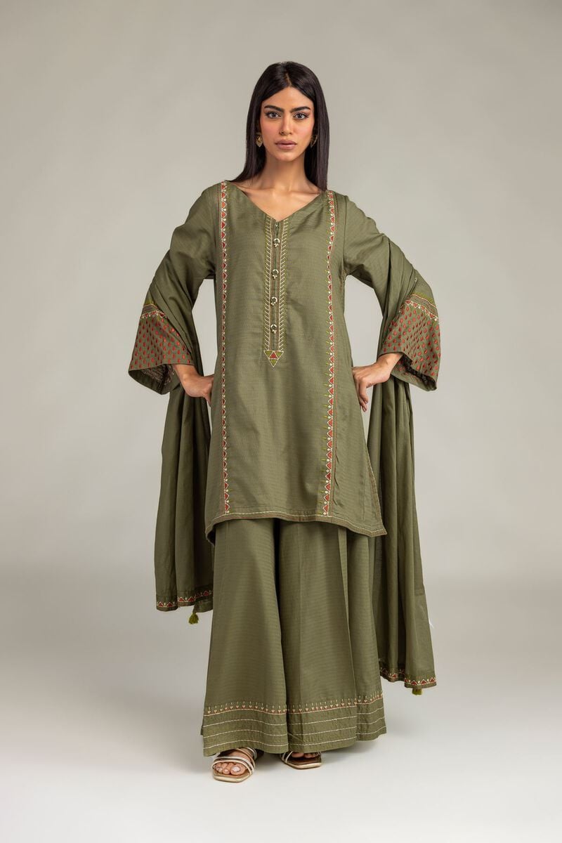 Embroidered | Lawn | Olive Lawn Dupatta | USD 30.00