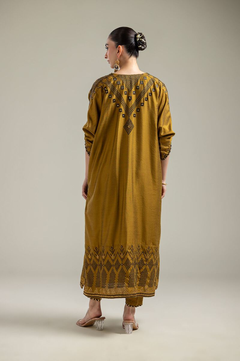 Raw Silk | Mustard Longline Kurta | USD 60.00
