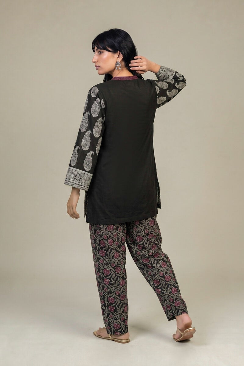 Printed | Light Khaddar | Black V-Neck Kurta | USD 45.00