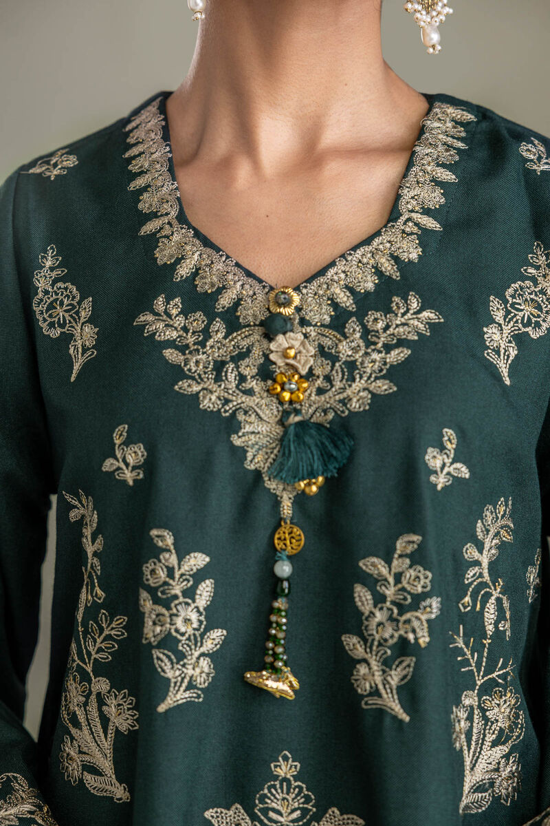 Embroidered | Heavy Blended Viscose | Dark Green Kurta | USD 70.00
