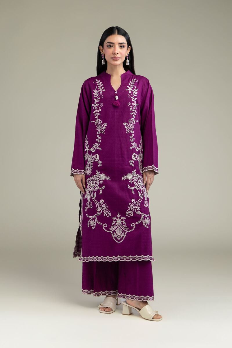 Embroidered | Cotton Dobby | Purple Cotton Pants | USD 30.00