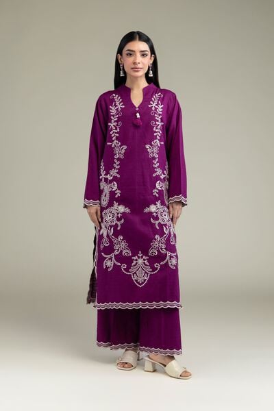 Embroidered | Cotton Dobby | Purple Cotton Pants | USD 30.00