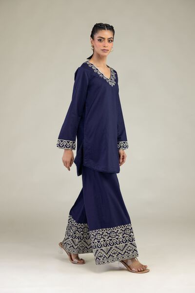 Embroidered | Cotton Dobby | Cotton Navy Pants | USD 40.00