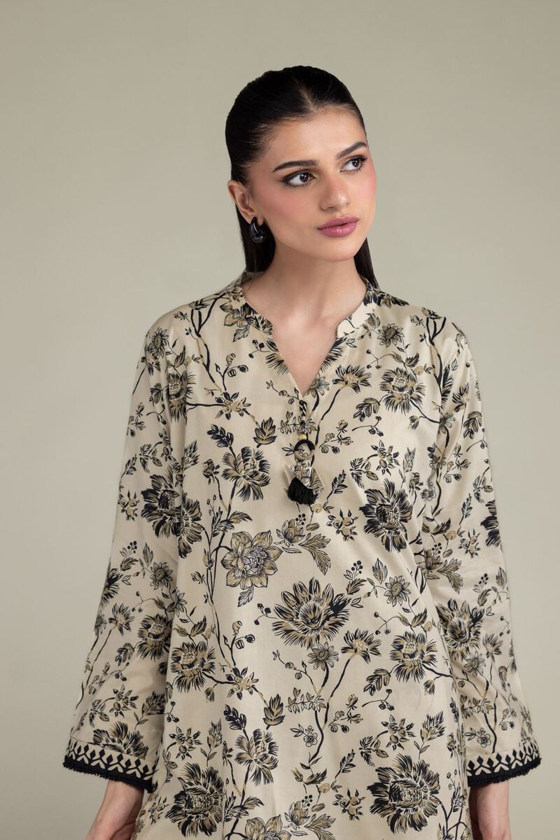 Printed | Cotton Viscose | Beige Floral Kurta | USD 35.00